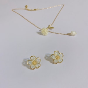 S925 silver flower earring necklace jewelry sets floral design necklace