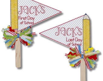 Personalized School Sign: Pencil Pennant, First & Last Day Photo Prop