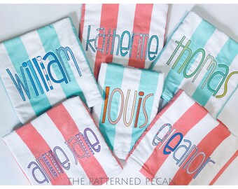 Personalized Striped Beach Towel: Custom Monogrammed Cotton Terry Velour