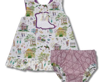 Baby Mardi Gras Outfit | Ruffle Swing Top & Bloomers | Handmade Girls Mardi Gras Clothing