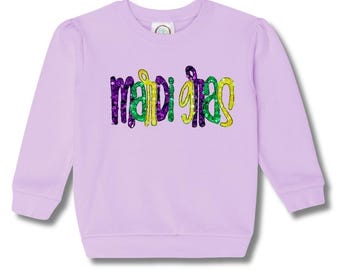 Girls Sequin Mardi Gras Sweatshirt | Purple Green Gold | Kids Mardi Gras Outfit | Parade Shirt | Custom Mardi Gras Top