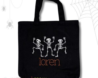 Personalized Halloween Tote Bag: Skeleton Design, Custom Candy Bag