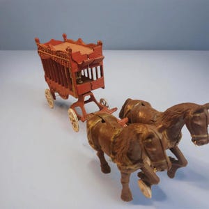 Antique Kent Cast Iron Overland Circus Horses, Wagon, and Bear