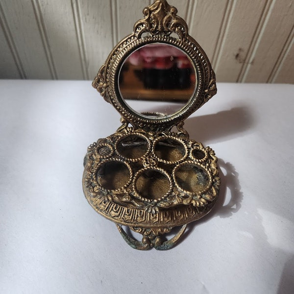 1950s MCM Hollywood Regency Celeste Lipstick Holder Gold Ormolu Filigree Brass and Glass Lipstick Caddy Holder