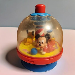 Vintage 1970s Mickey Mouse Old Spin Toy, Vintage Toy
