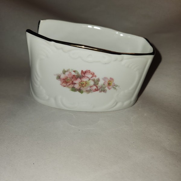 Vtg Gerold Porzellan Porcelain Spoon Rest Floral with gold trim Made in Bavaria West Germany