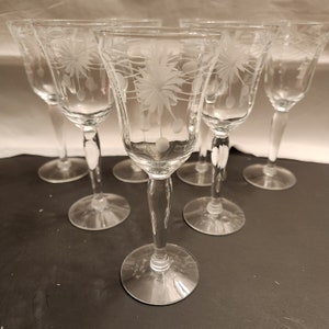 7 Vintage Etched Crystal Stemware/Cocktail Glasses