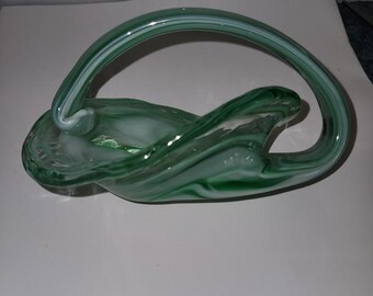 Vintage Handmade Handled Blow Art Swirl Design 7"x4" Art Glass