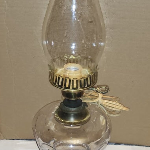 Vintage Early 1900s Glass Pedestal Base Converted Oil to Electric Lamp with Hurricane Globe