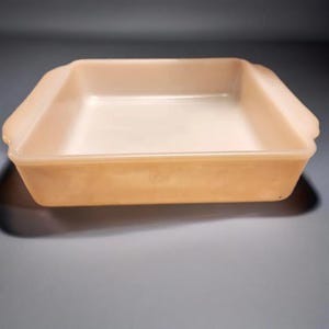 Vintage 452 Fire King Peach Lustre 8 Inch Square Baking Dish Iridescent Gold
