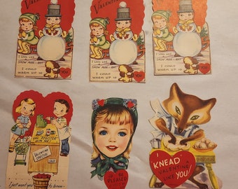 6 Large Unused Valentine Cards with Envelopes