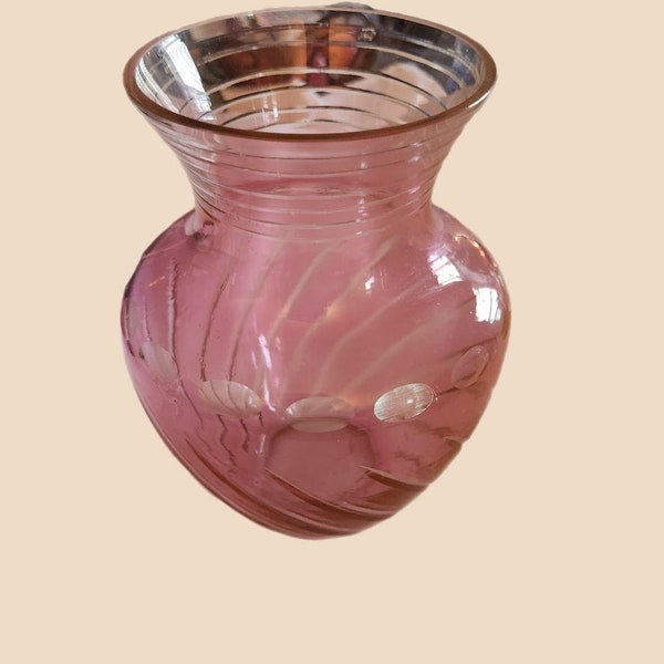 Vintage Bohemian Pink Cut to Clear Vase