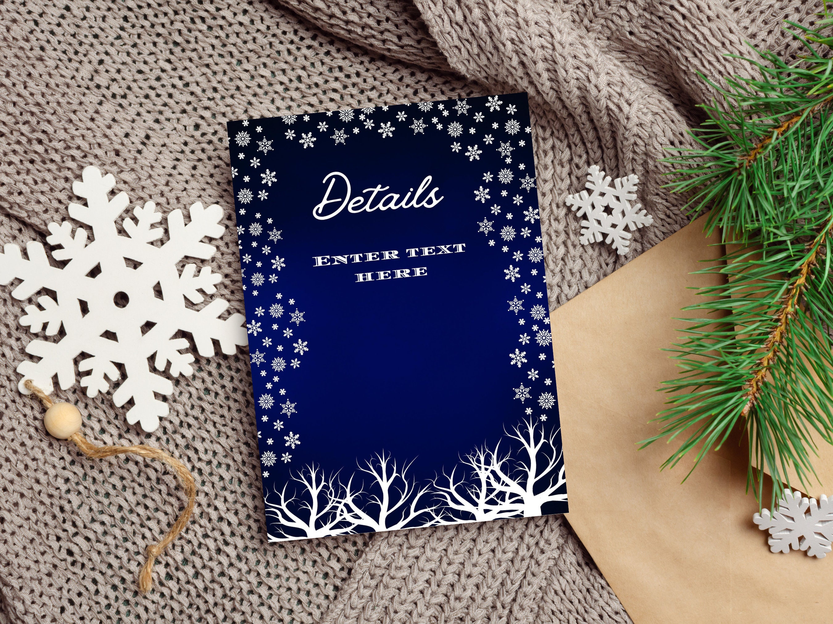 Printable Winter Wedding Invitation Template Suite. Navy Blue and ...
