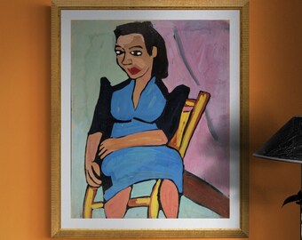 WILLIAM H. JOHNSON, Seated Woman in Blue and Black Dress (c. 1939-40), Giclee Fine Art Print, African American Art, Housewarming Gift