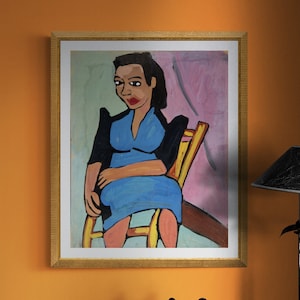 WILLIAM H. JOHNSON, Seated Woman in Blue and Black Dress (c. 1939-40), Giclee Fine Art Print, African American Art, Housewarming Gift