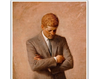Shikler Official Portrait American President John Kennedy JFK Painting Artwork Framed Wall Art Print 18x24 Inches