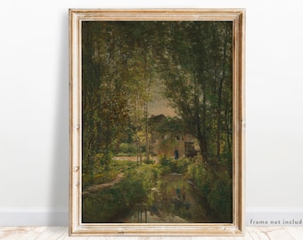 シャルル＝フランソワ・ドービニー：陽光に照らされた小川のある風景