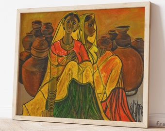 B. PRABHA, &quot;Potter Women&quot; (1991), Giclee Fine Art Print, Indian Contemporary Art, Wall Decor, Housewarming Gift, Collectible