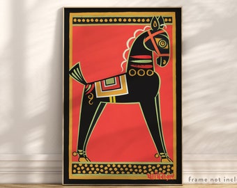 JAMINI ROY, &quot;Horse&quot; (n.d.), Giclee Fine Art Print, Bengali Folk Art, Indian Art, Wall Decor, Housewarming Gift, Collectible