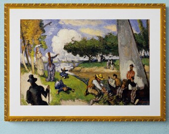 PAUL CÉZANNE, Die Fischer (Fantastische Szene), ca. 1875, Giclee-Kunstdruck eines Öl auf Leinwand Gemäldes, Wohnzimmer Wandkunst, Wanddekor