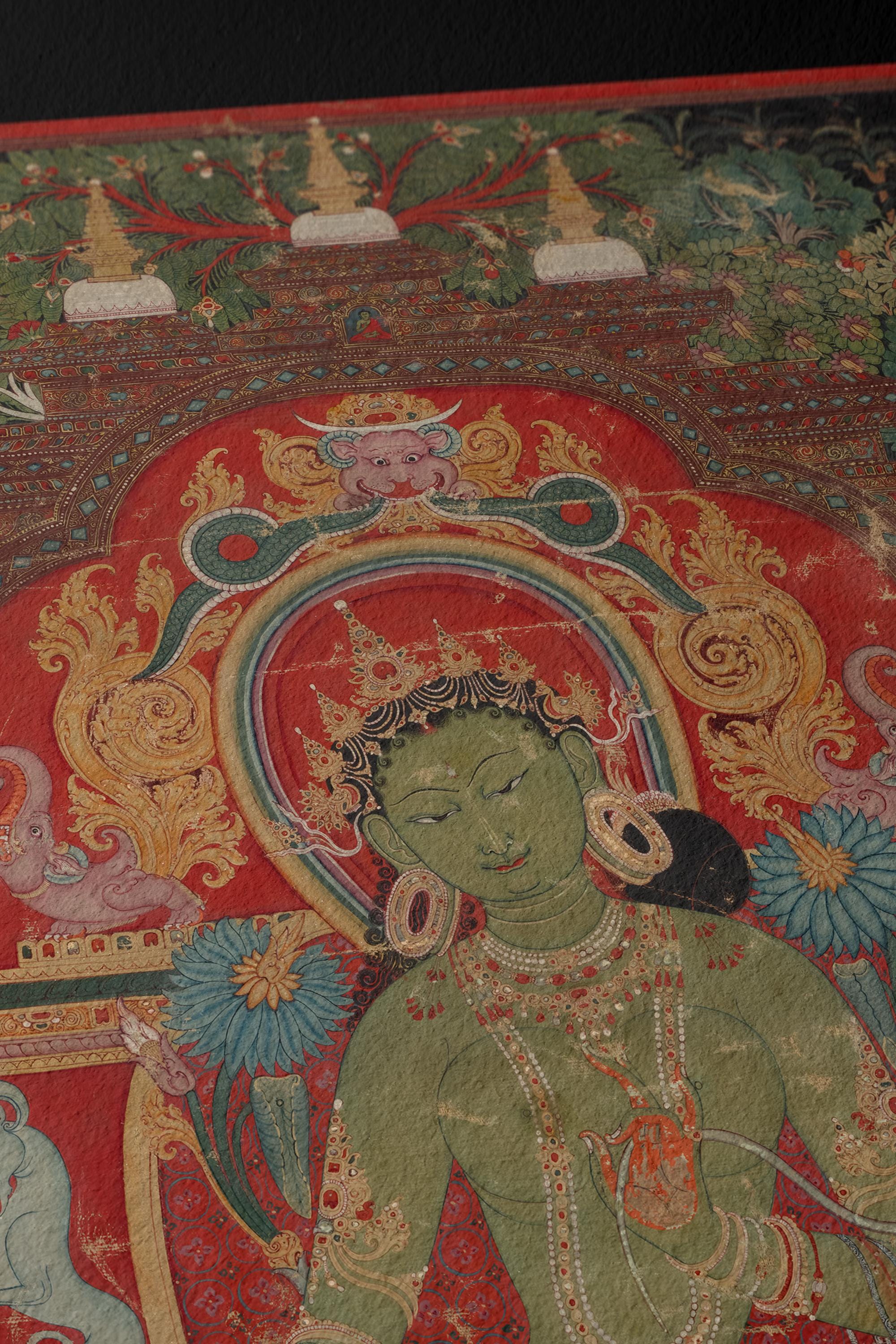 チベット仏教タンカ「グリーンターラ」（1260年代頃）、ジクレー版画
