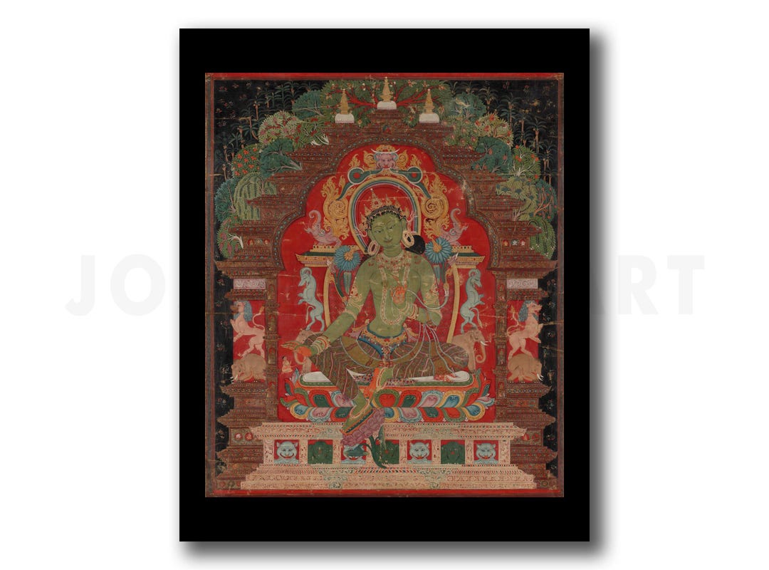 チベット仏教タンカ「グリーンターラ」（1260年代頃）、ジクレー版画