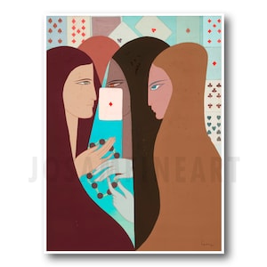 ABDELAZIZ GORGI, "Les Joueuses de Cartes (Card Players)" (1973), Impresión de Bellas Artes Giclee, Arte Africano, Arte Tunecino, Decoración de Pared