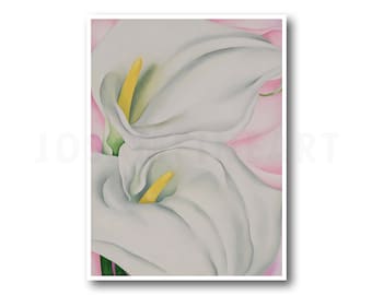 GEORGIA O'KEEFFE, « Two Calla Lilies on Pink » (1928), impression jet d'encre fine art, modernisme américain, décoration murale, cadeau de pendaison de crémaillère, objet de collection