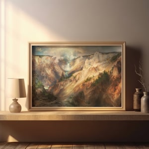 THOMAS MORAN, „Der Grand Canyon des Yellowstone“ (1893-1901), Giclee Fine Art Print, Romantik, Wanddekoration, Geschenk zur Wohnungserwärmung