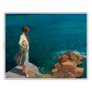 LAURA KNIGHT, "At the Edge of the Cliff" (1917), Impressão artística giclée, impressionismo britânico, decoração de parede, presente de inauguração de casa