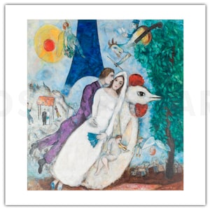 MARC CHAGALL, "Les mariés de la Tour Eiffel" (1922), impressão giclée de belas artes, primitivismo, decoração de parede, presente de inauguração, colecionável
