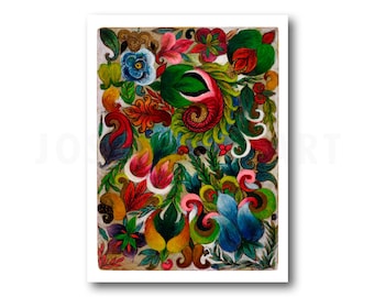 MINNIE EVANS, &quot;Untitled (floral design)&quot; (1963), Giclee Fine Art Print, African American Art, Wall Decor, Housewarming Gift, Interior Design