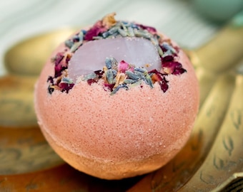 Crystal Bath Bomb, Intention bath bomb, Rose quartz, Amethyst, Authentic gemstone, Birthday Gift For Her, Self Love Goddess Bath Ritual