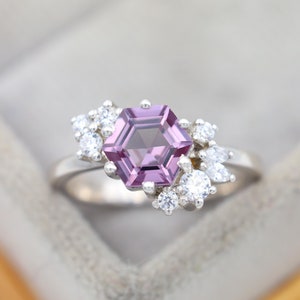 Hexagon Cut Alexandrite Ring, Gold & Silver Engagement Ring, Purple Alexandrite Ring, Promise Ring, Bridal Ring, Anniversary Gift For Her