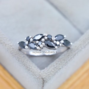 Minimalist Marquise Cut Black Onyx Eternity Band, Dainty Black CZ Stacking Ring, Matching Wedding Ring-Bridal Anniversary Ring-Gift For Her