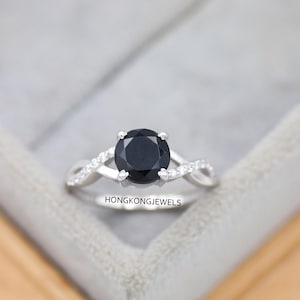 Natural Black Onyx Round Cut Engagement Ring, Black Onyx Wedding Ring, Promise Ring For Her, Black Diamond Ring, Anniversary Gift For Women
