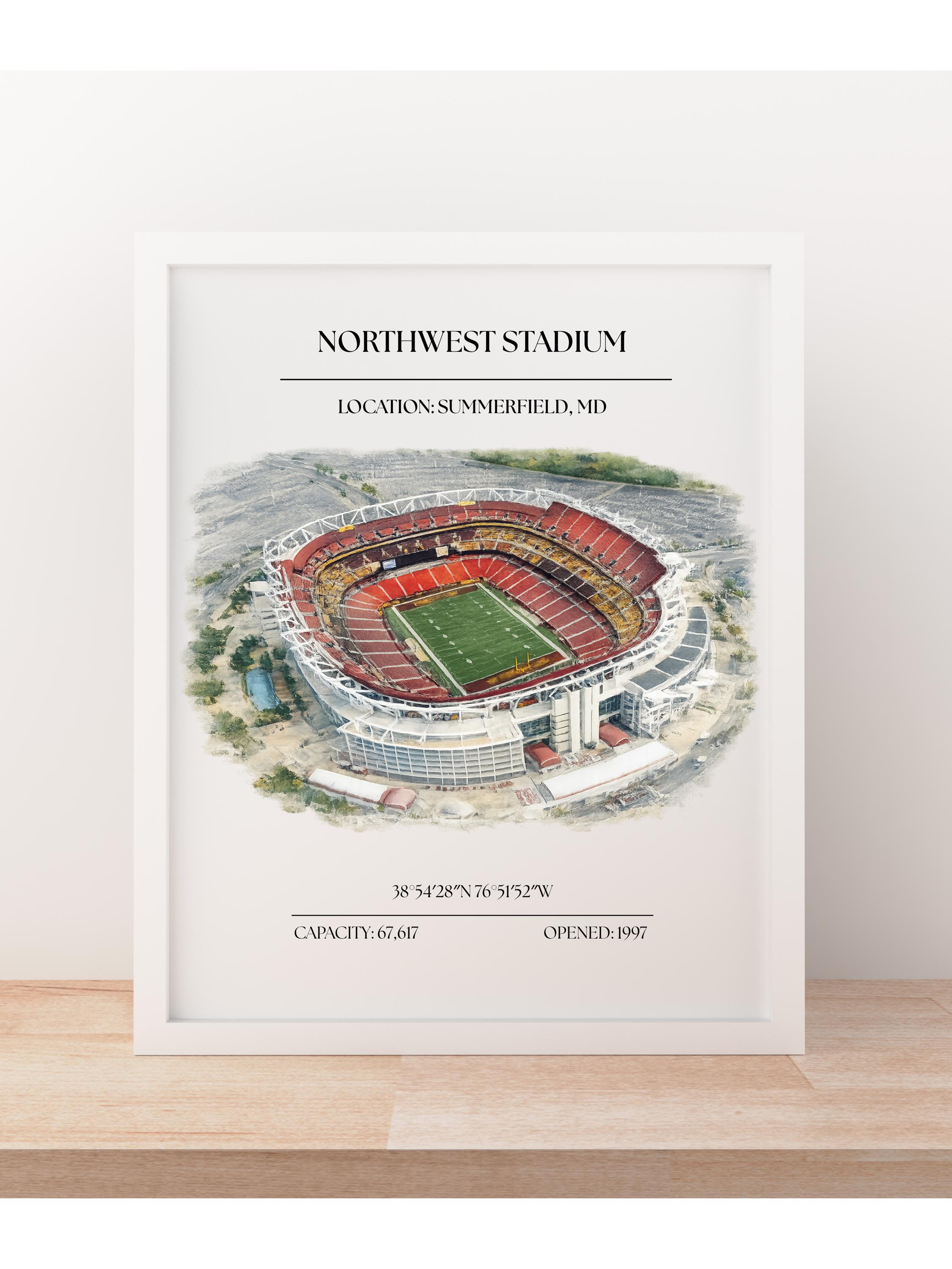 Commanders Stadium Watercolor Art Print, Washington Football, Mancave ...