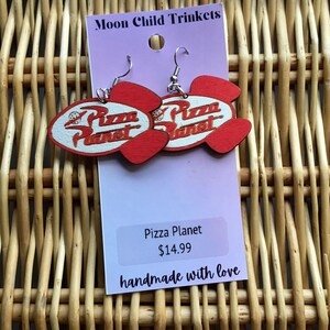 Toy Story Pizza Planet Wood Earrings, Funky Earrings, Fun Earrings -Ready To Ship