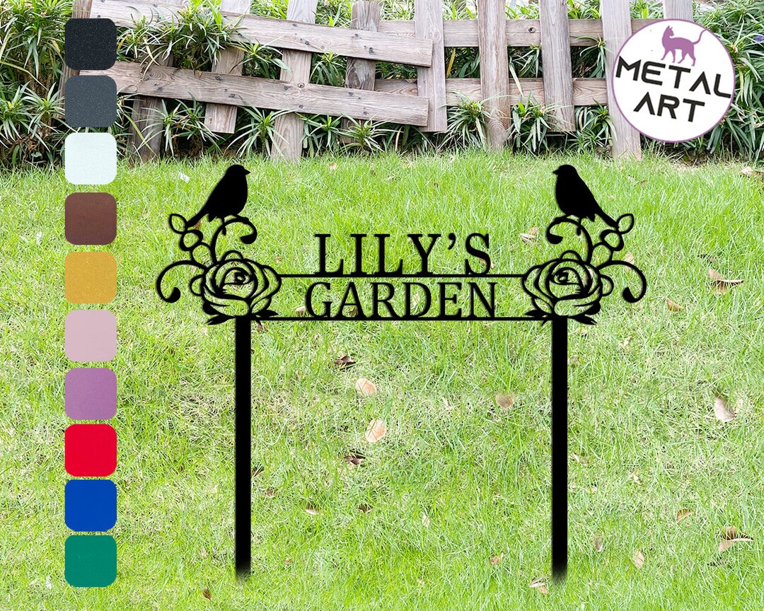 Metal Family Garden Sign Stakes Garden Name Sign Sparrow Etsy