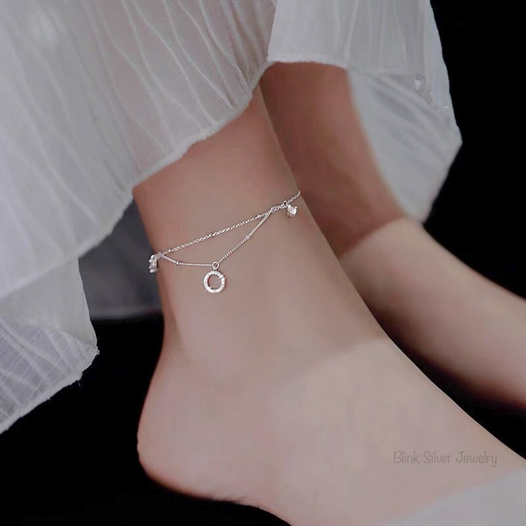 Dangling Circle Silver Anklet ・925 Sterling Silver Anklet