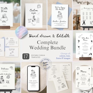 Wedding Invitation Bundle Template Hand Drawn Whimsical Doodle | Wedding Bundle Scribble HandDrawn Illustrated Editable Printable, AL101