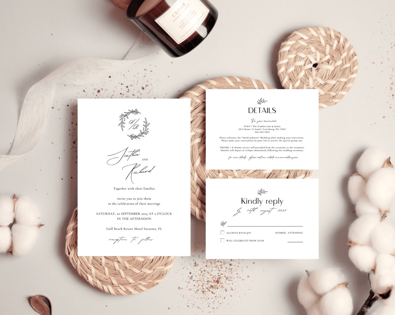 Modern Monogram Wedding Invitation Template Printable Etsy