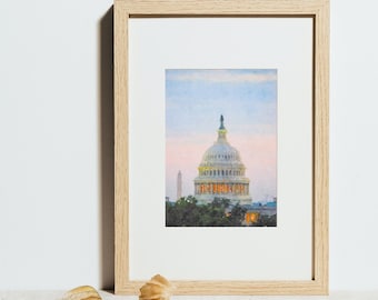 Printable Watercolor Wall Art // City Series: Washington, DC // U.S. Capitol + Washington Monument // Instant Digital Download