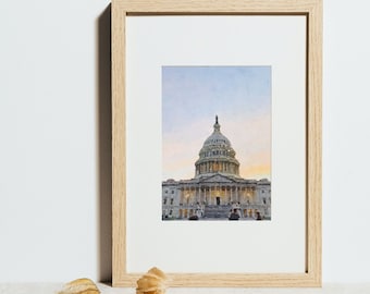 Printable Watercolor Wall Art // City Series: Washington, DC // U.S. Capitol // Instant Digital Download