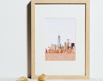 Printable Watercolor Wall Art // City Series: New York City // Lower Manhattan Skyline // Instant Digital Download