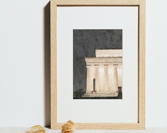 Printable Watercolor Wall Art // City Series: Washington, DC // Lincoln Memorial at Night // Instant Digital Download