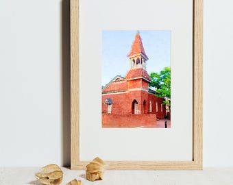 Printable Watercolor Wall Art // City Series: Auburn, AL // University Chapel // Instant Digital Download