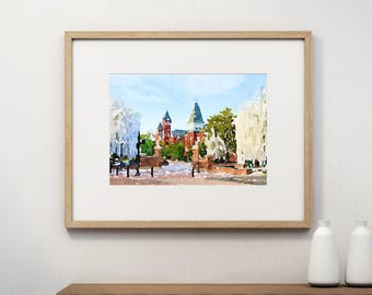 Printable Watercolor Wall Art // City Series: Auburn, AL // Toomer's Corner // Instant Digital Download