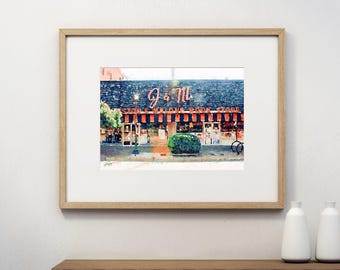 Printable Watercolor Wall Art // City Series: Auburn, AL // J&M Bookstore // Instant Digital Download