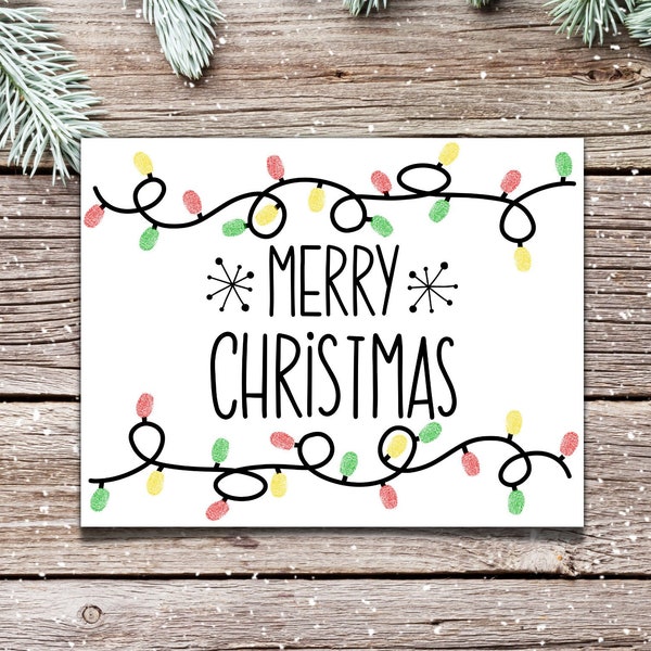 Merry Christmas Fingerprint Craft | Christmas Light Fingerprint Activity | Christmas Keepsake | Baby's First Christmas | Digital Download |